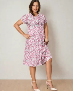 Sale Damska sukienka midi w kwiaty Sukienki Letnie|Sukienki Długie