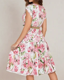 Online Damska sukienka midiw kwiaty Sukienki Letnie|Sukienki Długie