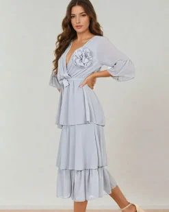 Damska sukienka midi z falbankami Sukienki Długie