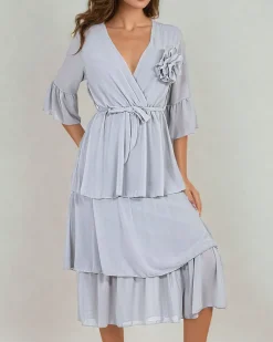 Damska sukienka midi z falbankami Sukienki Długie