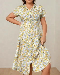 Clearance Damska sukienka midi w kwiaty Sukienki Letnie|Sukienki Długie