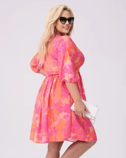 Best Damska sukienka do kolan z printem PLUS SIZE Plus Size