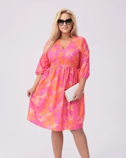 Best Damska sukienka do kolan z printem PLUS SIZE Plus Size