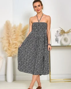 Online Damska sukienka midi w kwiaty Sukienki Letnie|Sukienki Krótkie