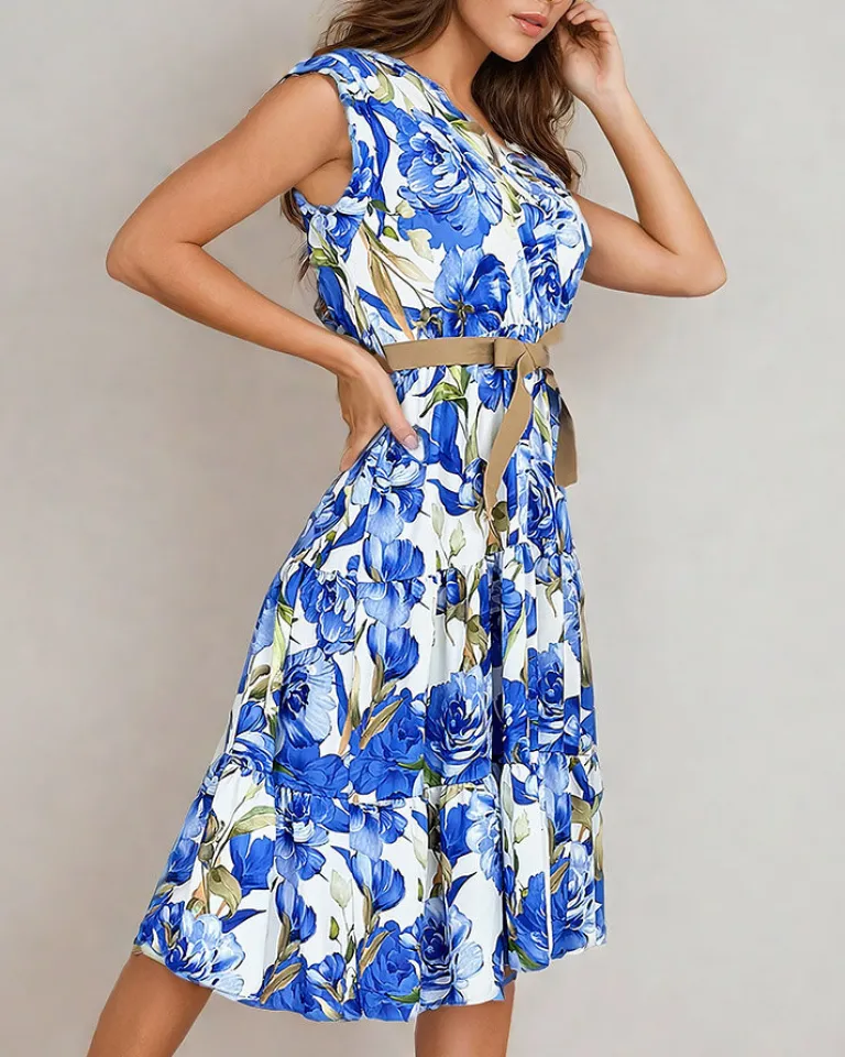 New Damska sukienka midiw kwiaty Sukienki Letnie|Sukienki Długie