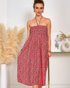 Outlet Damska sukienka midi w kwiaty Sukienki Letnie|Sukienki Krótkie