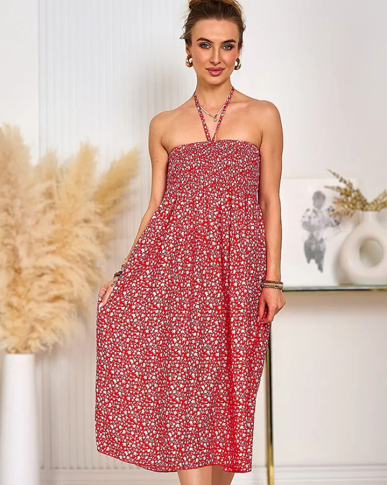 Outlet Damska sukienka midi w kwiaty Sukienki Letnie|Sukienki Krótkie