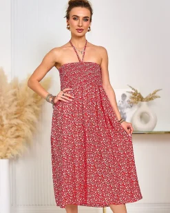 Outlet Damska sukienka midi w kwiaty Sukienki Letnie|Sukienki Krótkie