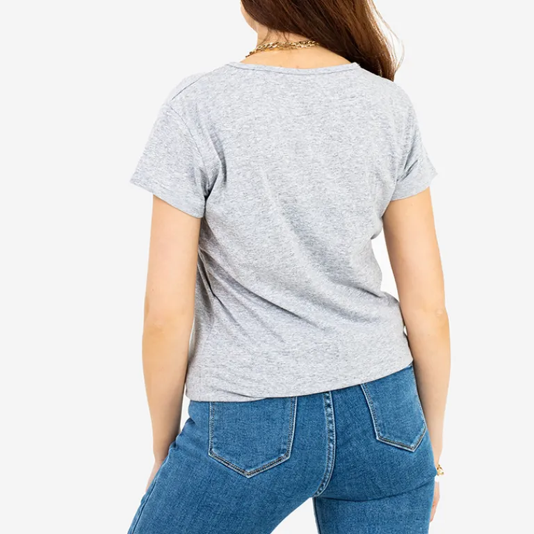 Sale Damska szara koszulka z kolorowym printem Bluzki / Koszule / Koszulki