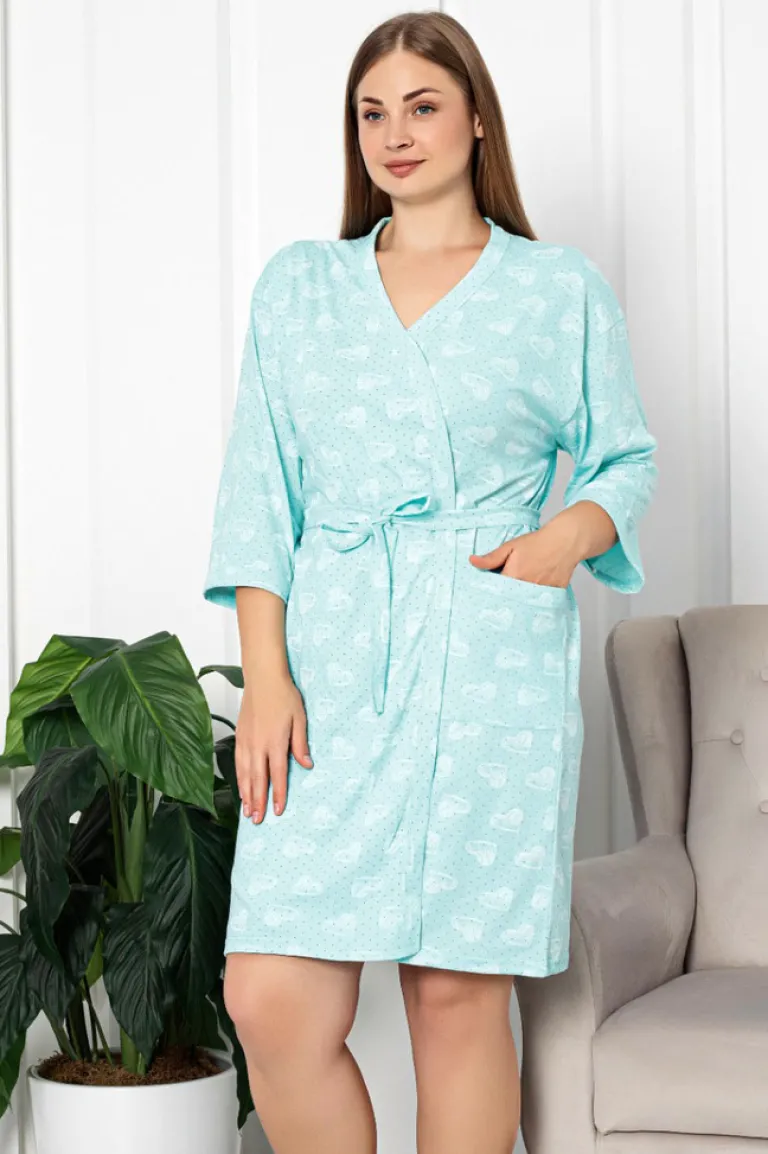 New Damski bawełniany szlafrok w serduszka Szlafroki