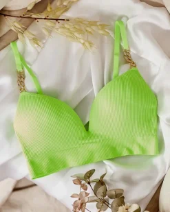 Online Damski biustonosz prążkowany z ozdobnymi ramiączkami Codzienne