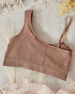 New Damski biustonosz prążkowany z ozdobnym ramiączkiem Codzienne