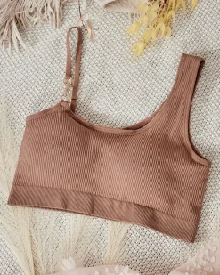 New Damski biustonosz prążkowany z ozdobnym ramiączkiem Codzienne