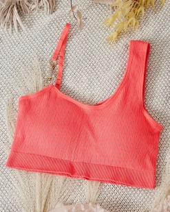 Damski biustonosz prążkowany z ozdobnym ramiączkiem Codzienne