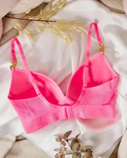 Best Damski biustonosz prążkowany z ozdobnymi ramiączkami Codzienne