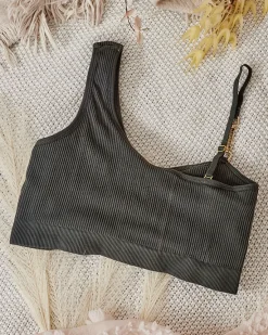 New Damski biustonosz prążkowany z ozdobnym ramiączkiem Codzienne