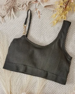 New Damski biustonosz prążkowany z ozdobnym ramiączkiem Codzienne