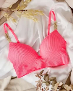 Damski biustonosz prążkowany z ozdobnymi ramiączkami Codzienne