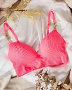 Damski biustonosz prążkowany z ozdobnymi ramiączkami Codzienne