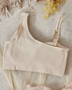 Hot Damski biustonosz prążkowany z ozdobnym ramiączkiem Codzienne