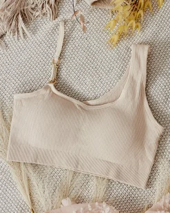 Hot Damski biustonosz prążkowany z ozdobnym ramiączkiem Codzienne