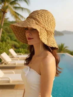 Best Damski kapelusz słomiany Charming Bow Damskie Czapki I Kapelusze