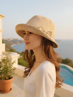 Best Damski kapelusz zdobiony kokardką Summer Grace Damskie Czapki I Kapelusze