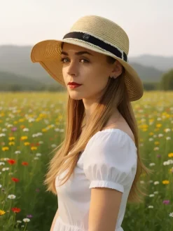 Clearance Damski kapelusz słomiany Sunny Meadow Damskie Czapki I Kapelusze