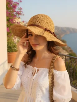 Clearance Damski kapelusz słomiany Bow Belle Damskie Czapki I Kapelusze