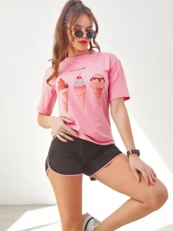 Best Damski komplet sportowy z t-shirtem i krótkimi spodenkami Ice Cream Damskie Komplety Damskie