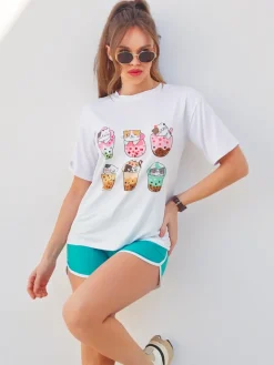 New Damski komplet sportowy z t-shirtem i krótkimi spodenkami Kitty Cat Damskie Komplety Damskie