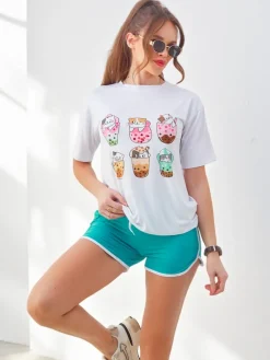 New Damski komplet sportowy z t-shirtem i krótkimi spodenkami Kitty Cat Damskie Komplety Damskie