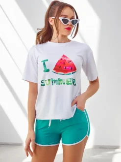 Sale Damski komplet sportowy z t-shirtem i krótkimi spodenkami Watermelon Damskie Komplety Damskie