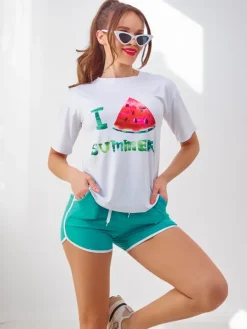 Sale Damski komplet sportowy z t-shirtem i krótkimi spodenkami Watermelon Damskie Komplety Damskie