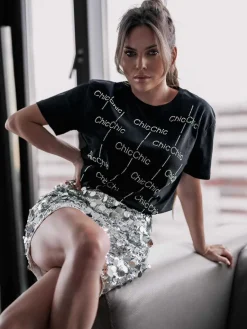 Best Damski t-shirt z cyrkoniami Bluzki / Koszule / Koszulki