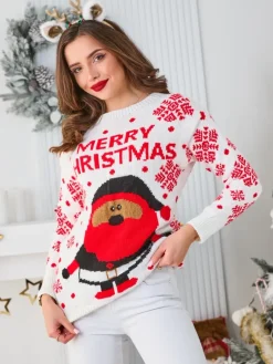 Sale Damski świąteczny sweter z mikołajem Swetry