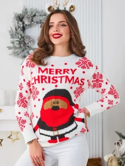 Sale Damski świąteczny sweter z mikołajem Swetry