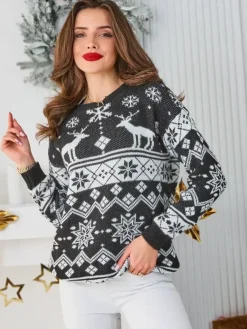 Sale Damski świąteczny sweter z mikołajem Swetry