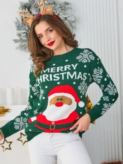 Sale Damski świąteczny sweter z mikołajem Swetry