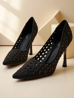 Outlet Damskie ażurowe czółenka na szpilce Ecatte Szpilki|Klasyczne