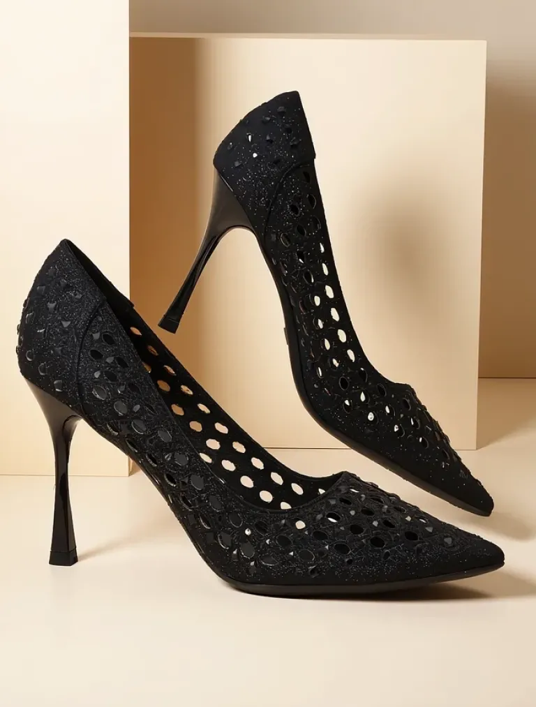 Outlet Damskie ażurowe czółenka na szpilce Ecatte Szpilki|Klasyczne