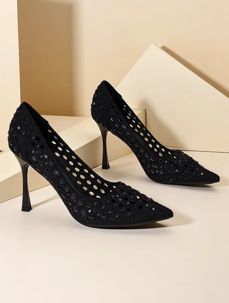 Outlet Damskie ażurowe czółenka na szpilce Ecatte Szpilki|Klasyczne