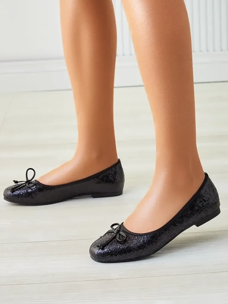 Damskie baleriny z brokatem i kokardką Aramie Buty Na Wielkie Wyjście|Baleriny Klasyczne