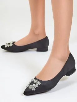 New Damskie baleriny a'la satynowe z klamerką Legant Buty Na Wielkie Wyjście|Baleriny Klasyczne