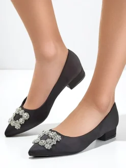 New Damskie baleriny a'la satynowe z klamerką Legant Buty Na Wielkie Wyjście|Baleriny Klasyczne