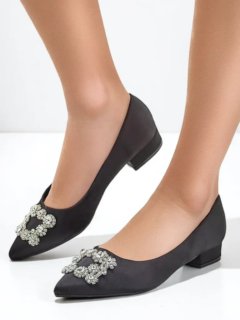 New Damskie baleriny a'la satynowe z klamerką Legant Buty Na Wielkie Wyjście|Baleriny Klasyczne