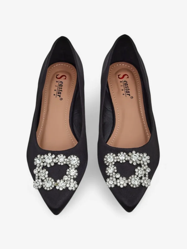 New Damskie baleriny a'la satynowe z klamerką Legant Buty Na Wielkie Wyjście|Baleriny Klasyczne