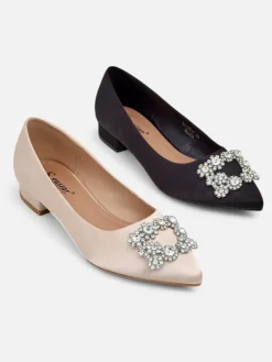 New Damskie baleriny a'la satynowe z klamerką Legant Buty Na Wielkie Wyjście|Baleriny Klasyczne