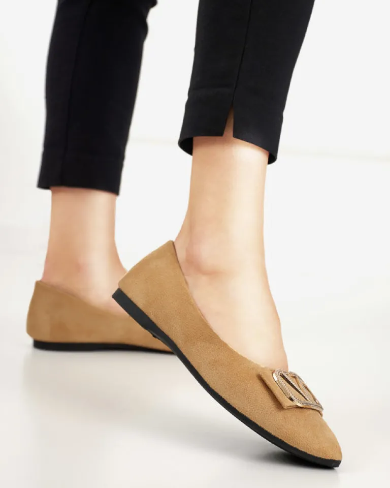 New Damskie beżowe baleriny z ozdobą na nosku Cavo Baleriny Klasyczne