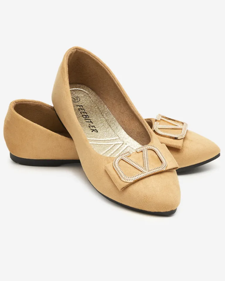 New Damskie beżowe baleriny z ozdobą na nosku Cavo Baleriny Klasyczne